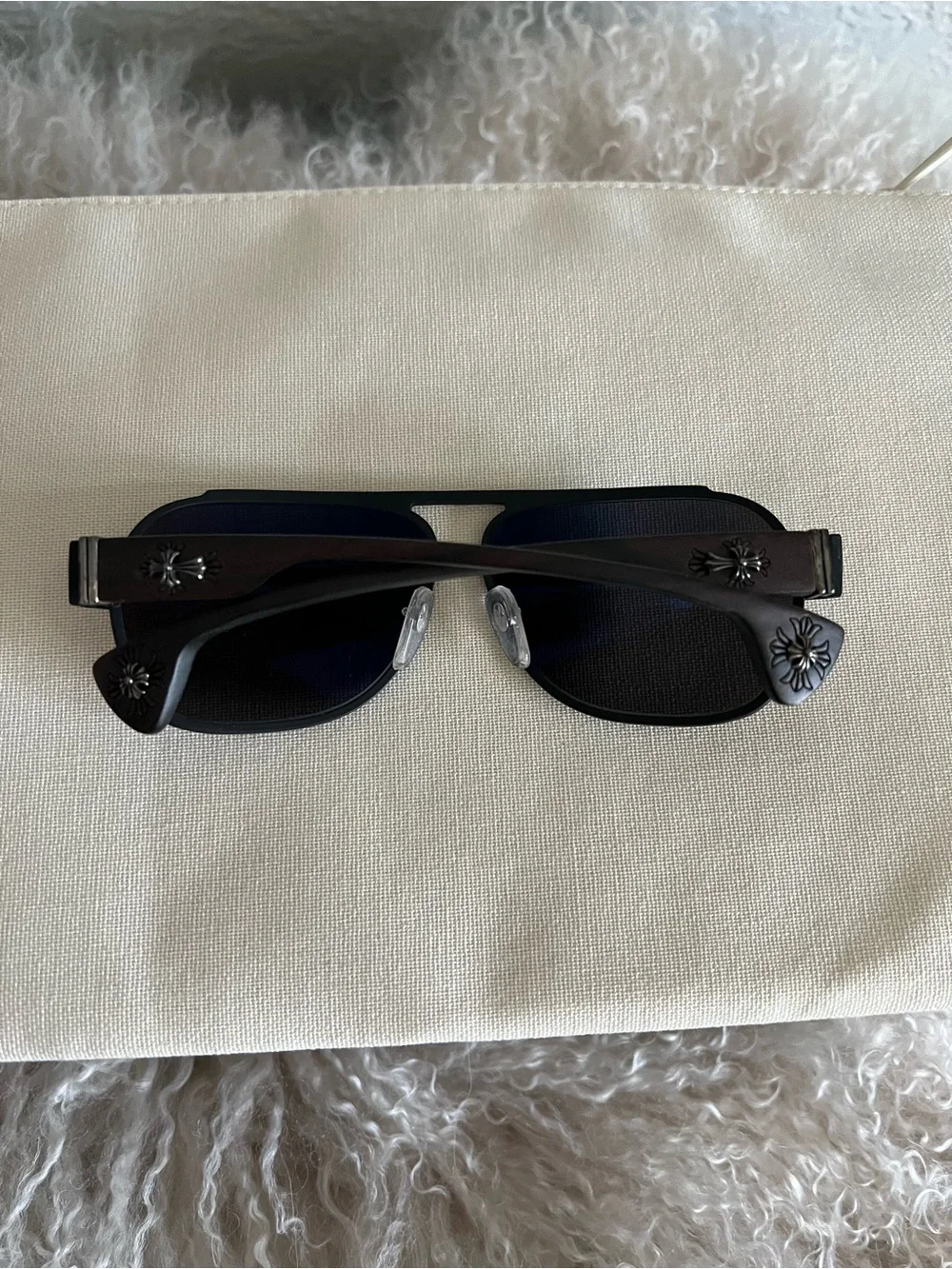 Chrome Hearts Black Leather Sunglasses with Dark Smoke Lenses Exotic Wood.